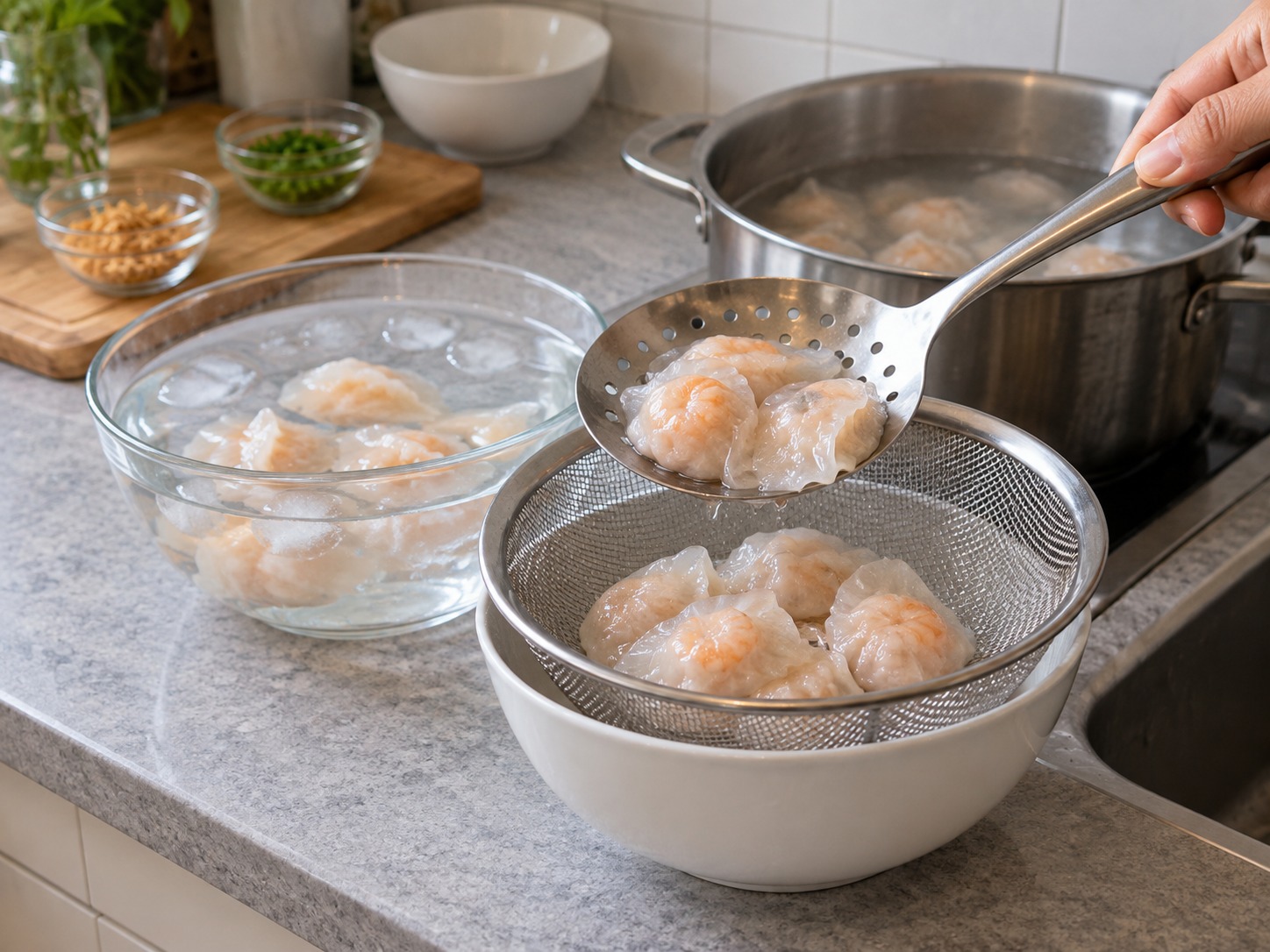Dumpling Tapioka Vietnam Isi Udang dan Babi — Dinginkan dan tiriskan