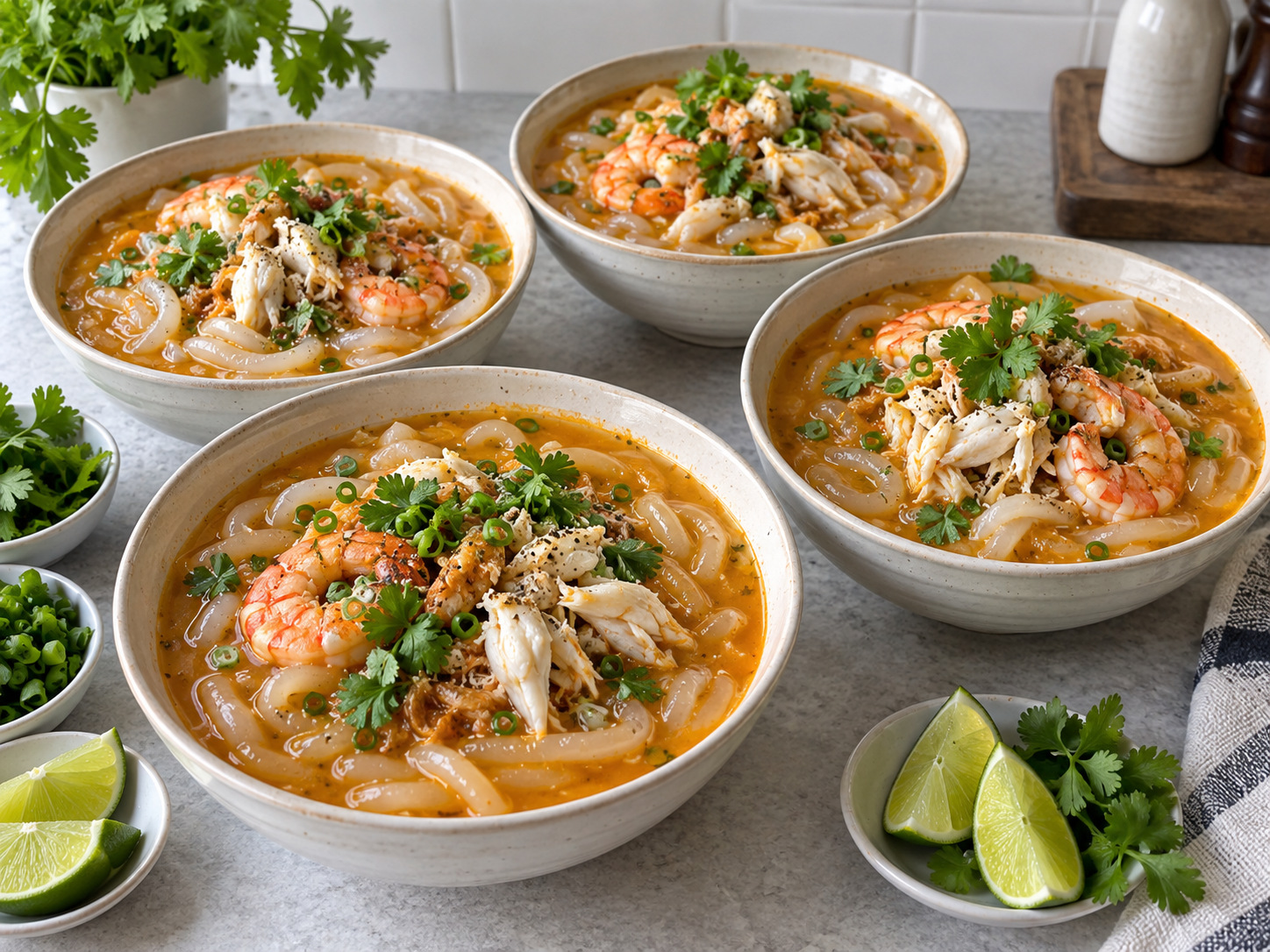 Vietnamese Bánh Canh Cua na Makapal na Noodles at Alimango — natapos na ulam