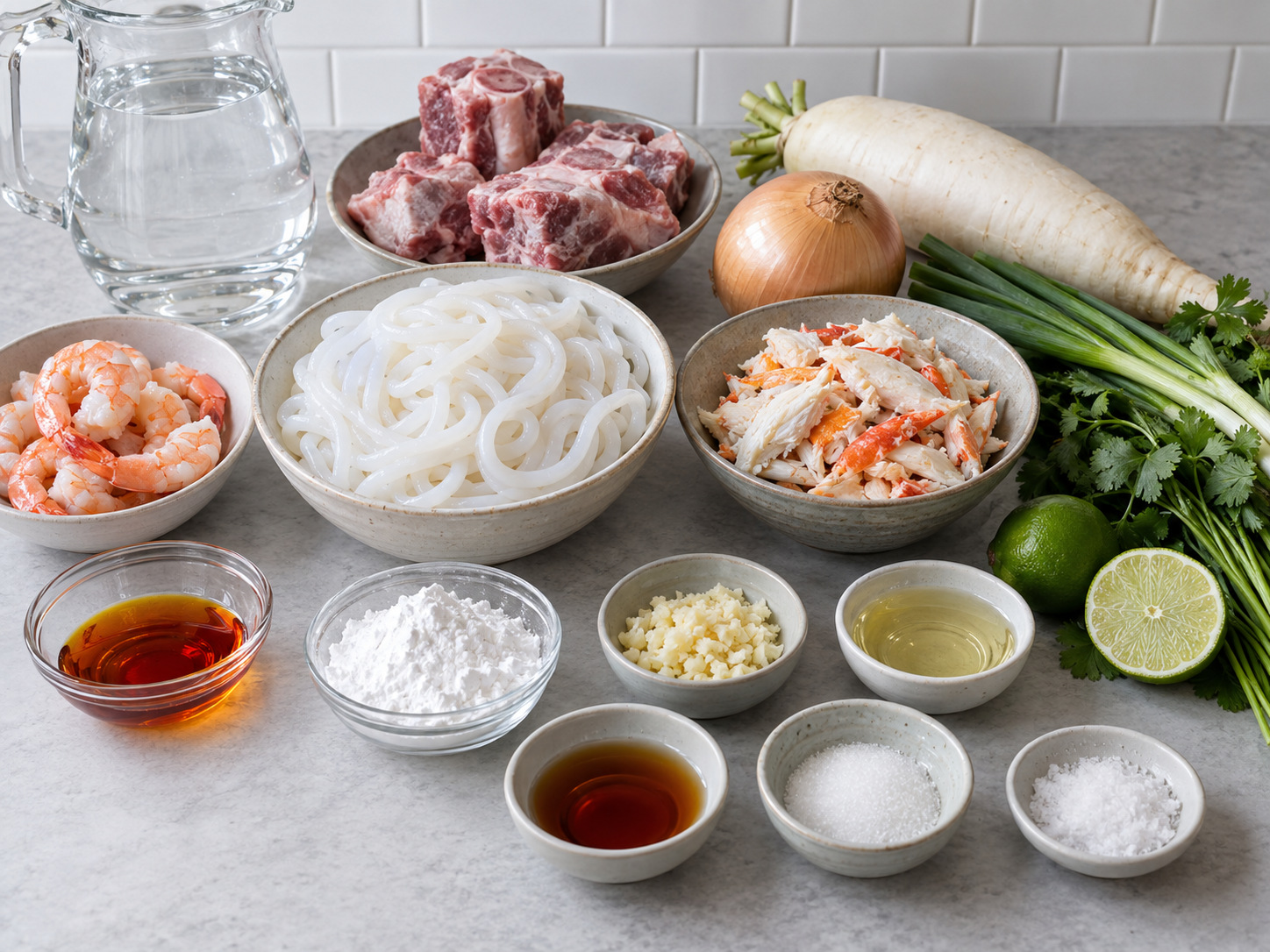 Vietnamese Bánh Canh Cua na Makapal na Noodles at Alimango — mga sangkap