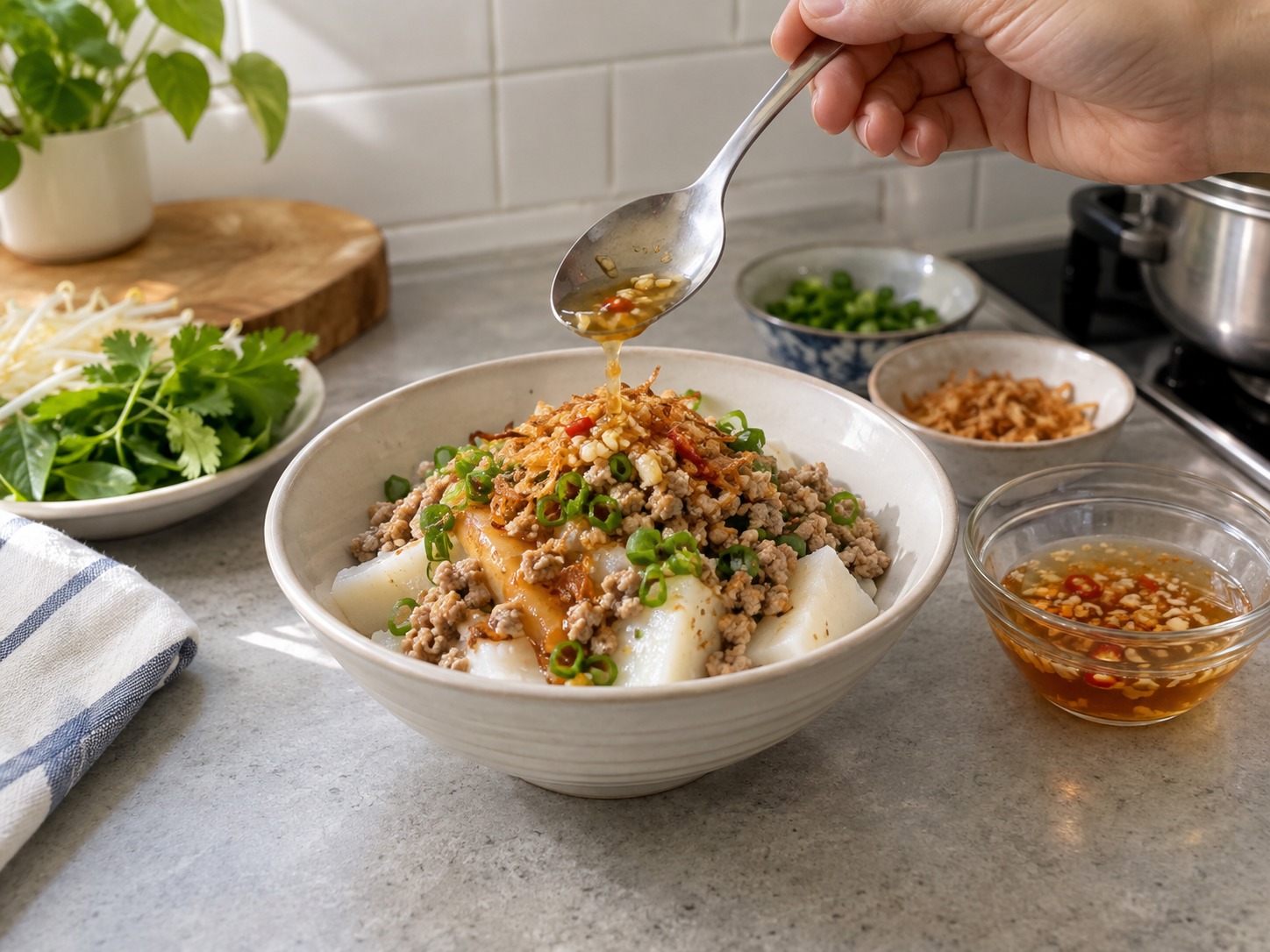 Vietnamese Banh Duc Man — finished dish