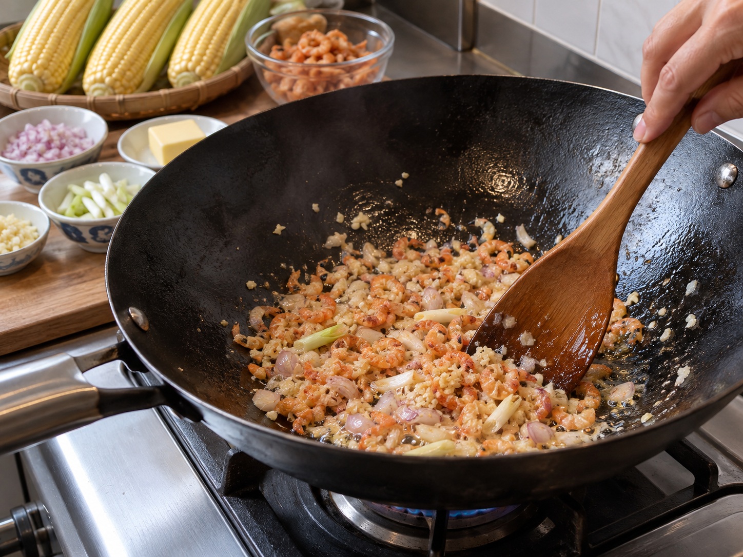Jagung Tumis Udang Vietnam — Tumis udang kering