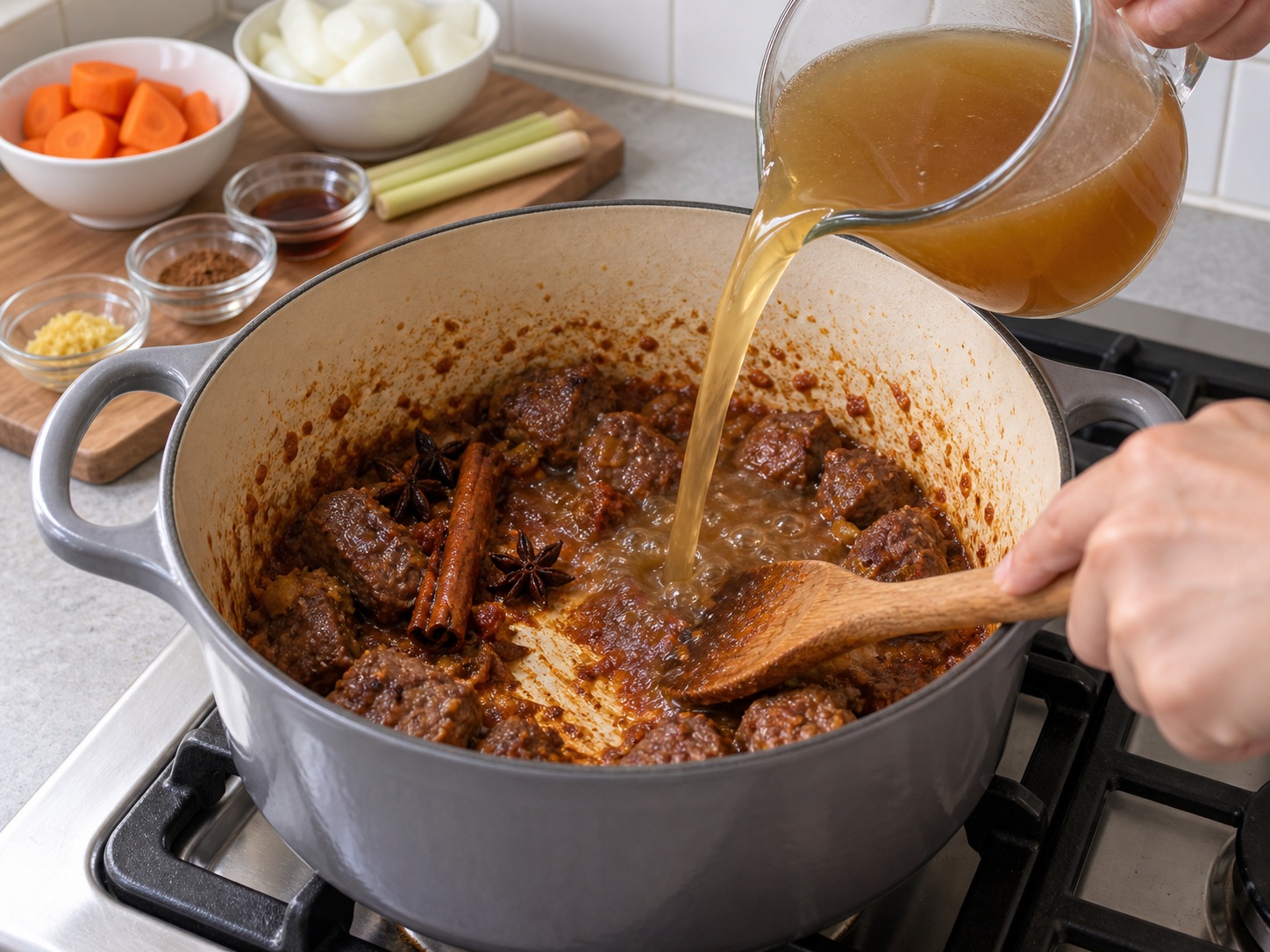 Bo Kho Sapi dan Wortel Vietnam — Tambahkan kaldu