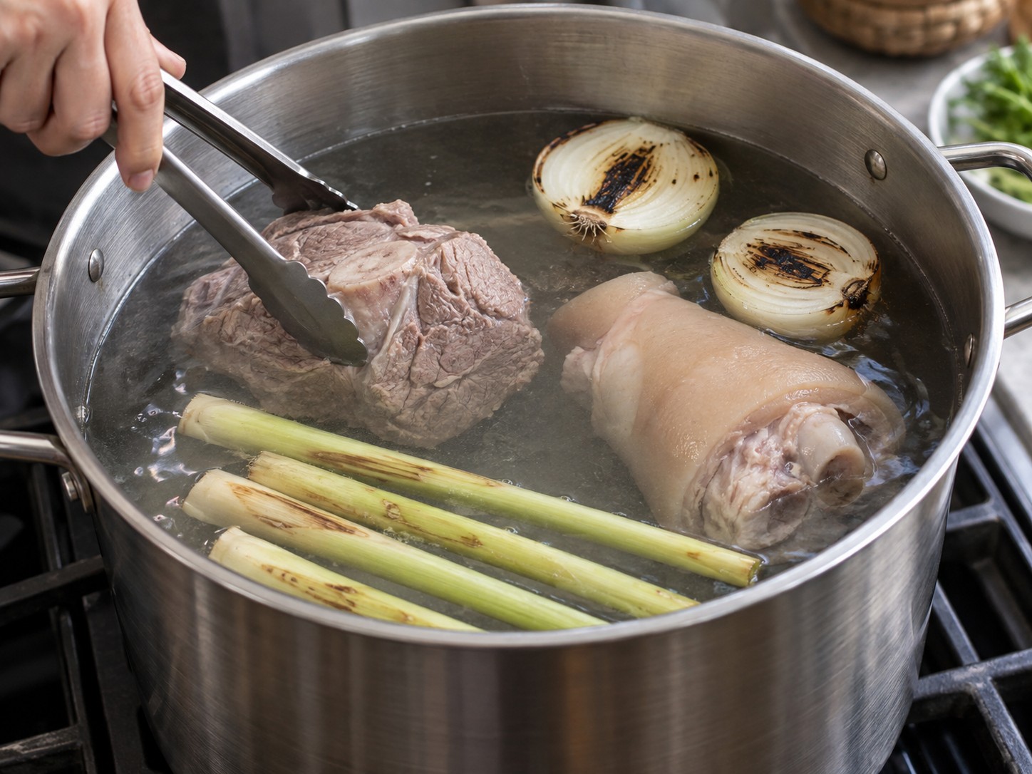 Bun Bo Hue Vietnam — 4. Kembalikan daging ke dalam panci dengan air segar, serai, dan baw