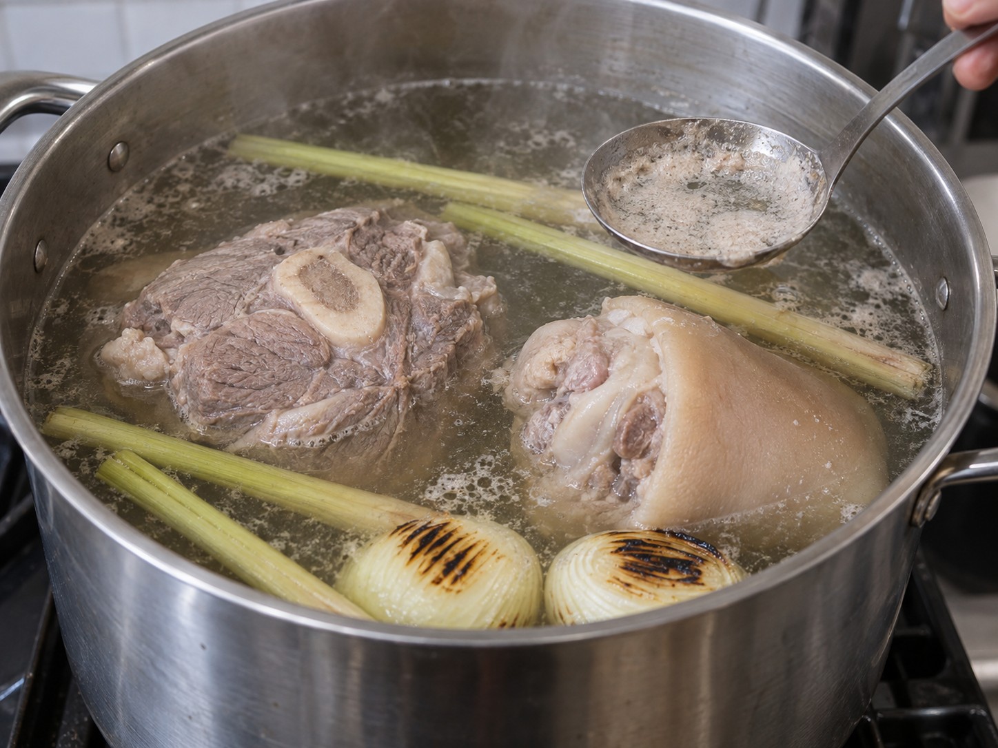 Bun Bo Hue Vietnam — 5. Didihkan, buang busanya dan kecilkan api hingga mendidih perlahan