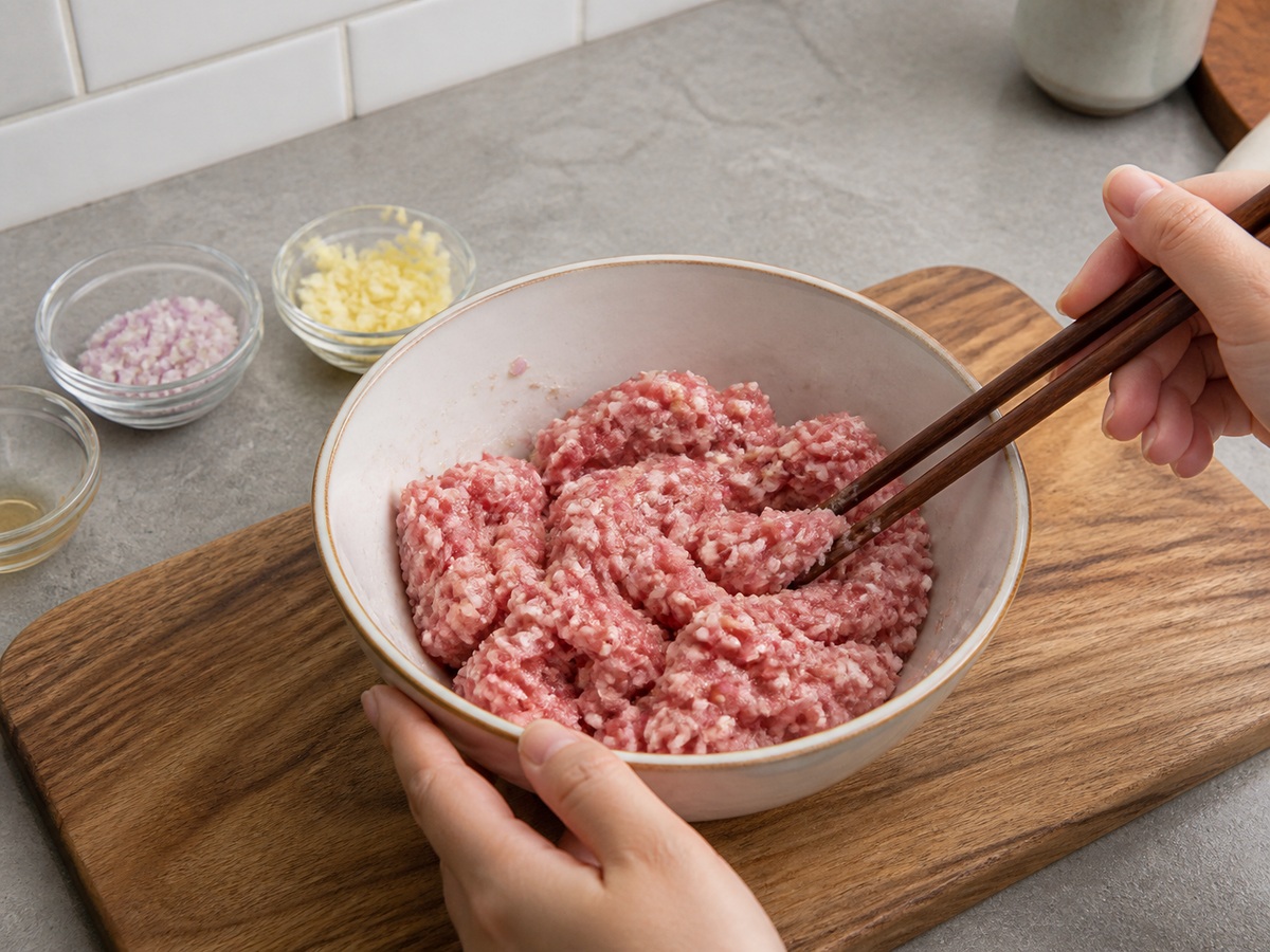 越式烤豬肉米線: 調味免治豬肉