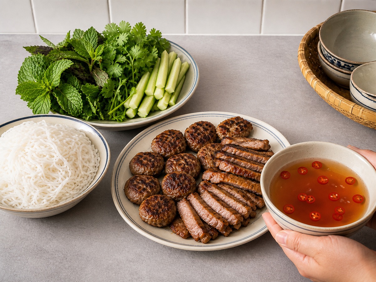 越式烤豬肉米線: 配上豬肉上桌