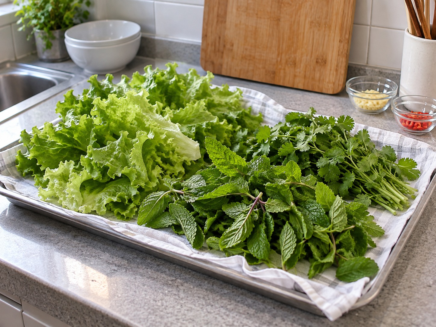 越式炸豆腐米線拼盤 — 清洗香草