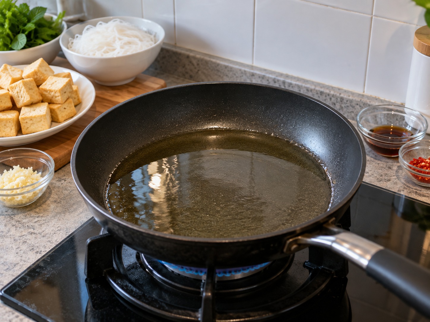 越式炸豆腐米線拼盤 — 加熱食油
