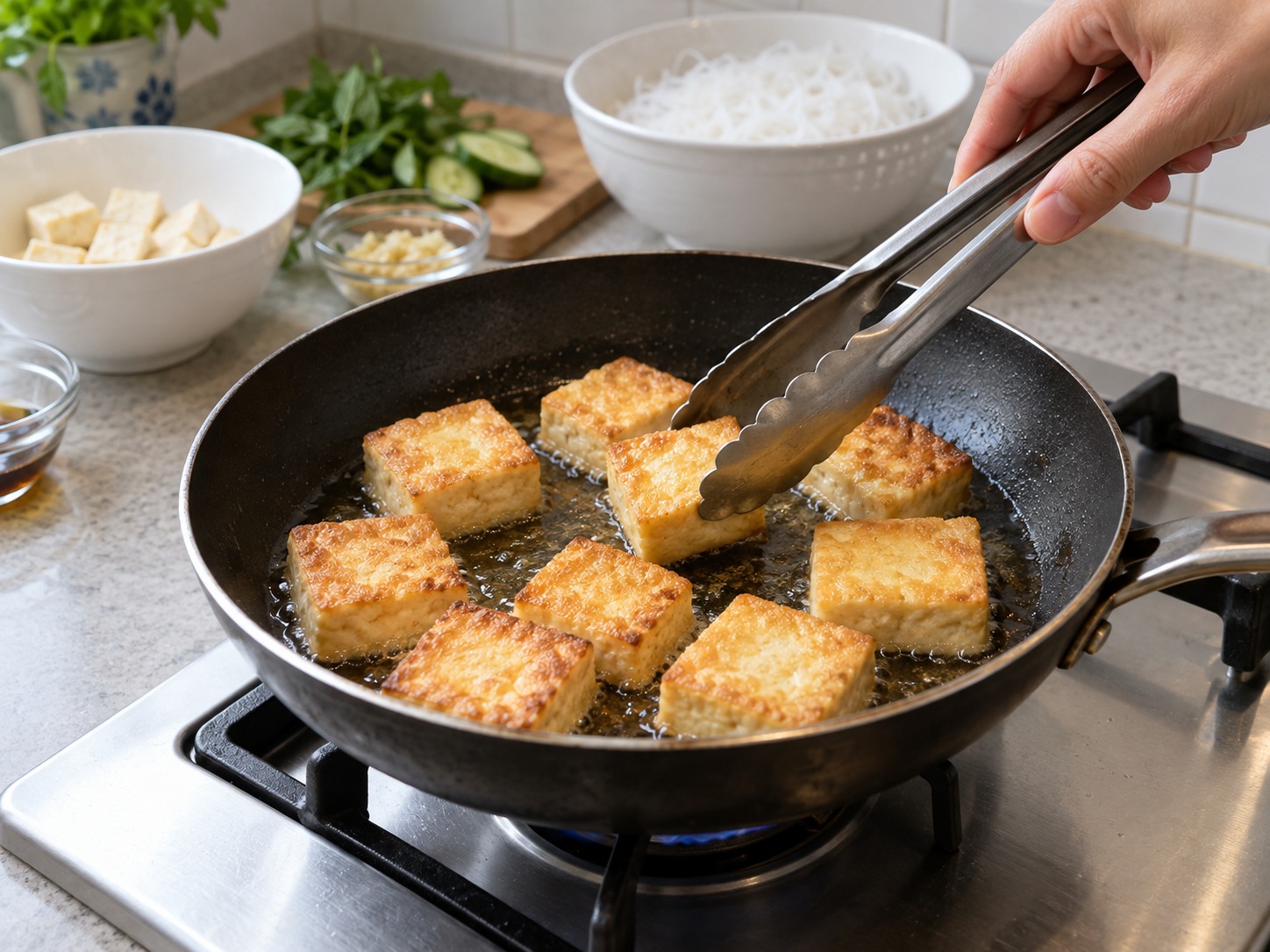 越式炸豆腐米線拼盤 — 翻面炸脆