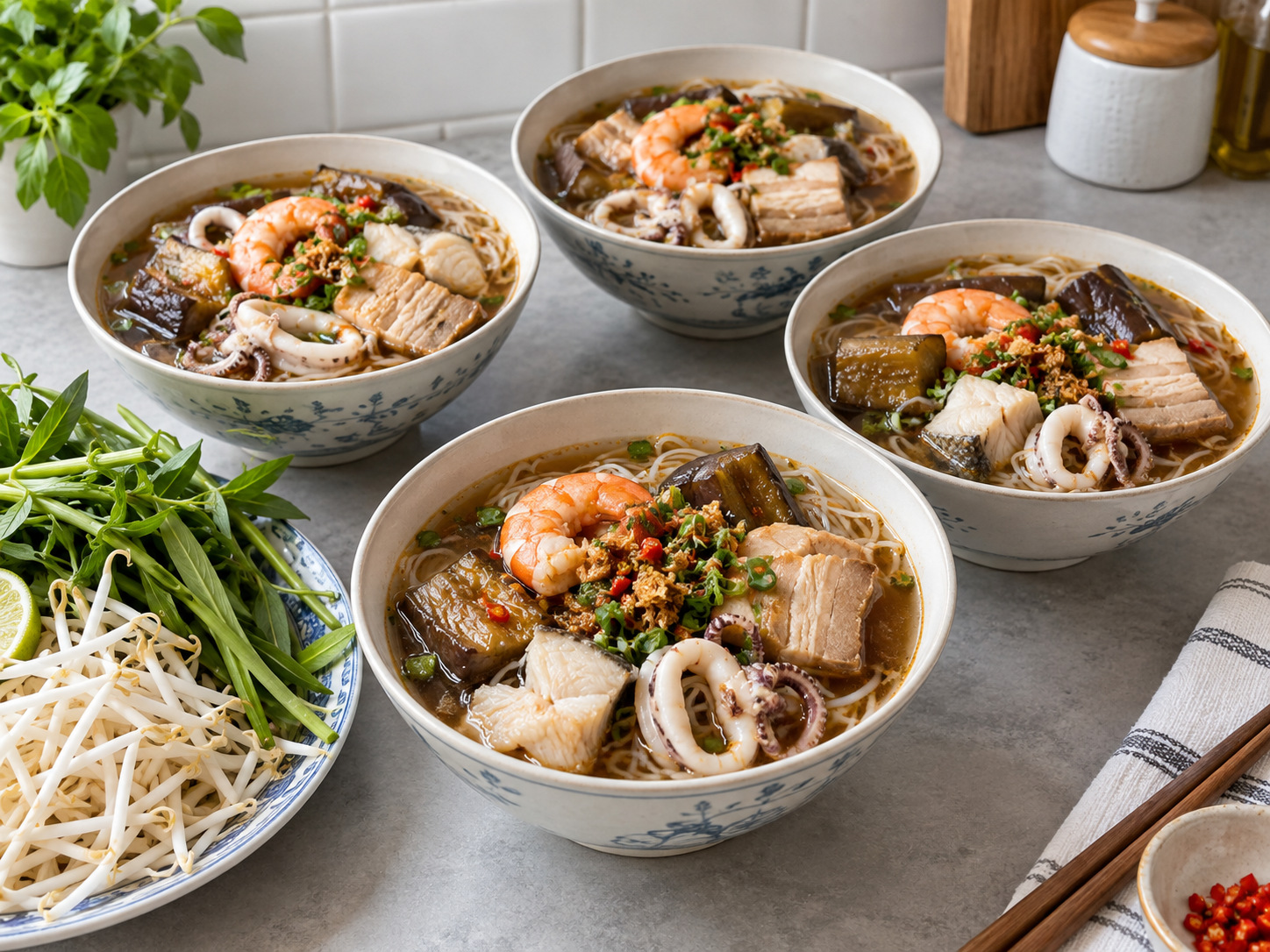 Vietnamese Bún Mắm na Bihon at Sabaw ng Buro na Isda — natapos na ulam