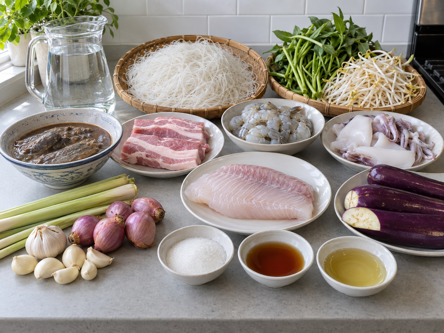 Vietnamese Bún Mắm na Bihon at Sabaw ng Buro na Isda — mga sangkap