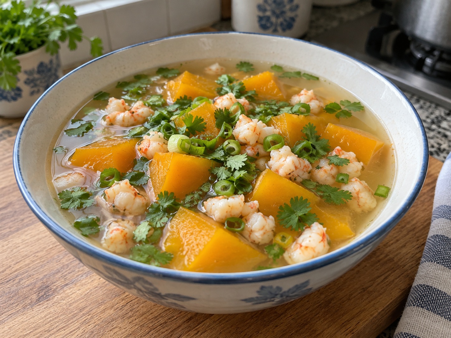 Vietnamese Canh Bi Do Shrimp Soup — finished dish
