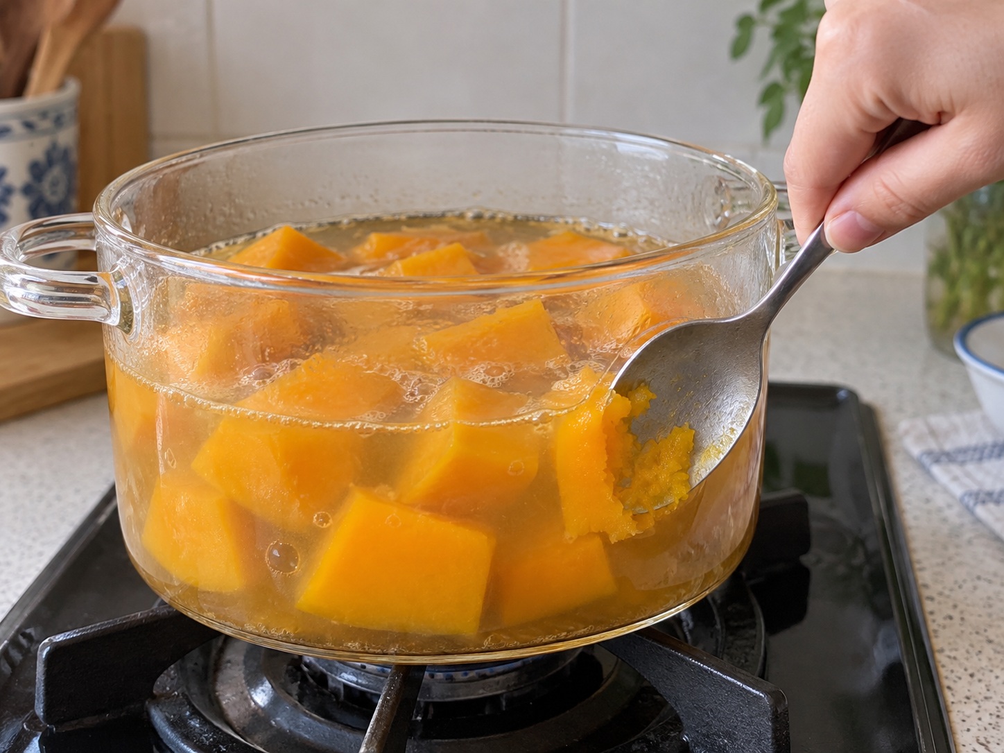 Vietnamese Pumpkin Shrimp Soup — Suriin ang lambot ng kalabasa