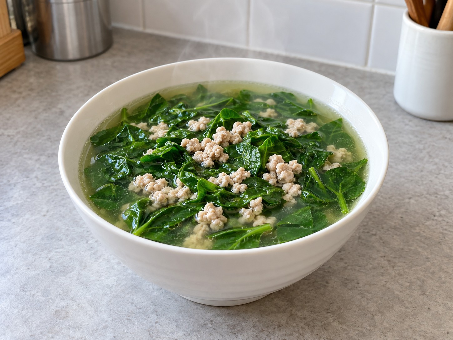 Vietnamese Canh Rau Ngot Minced Pork Soup — finished dish
