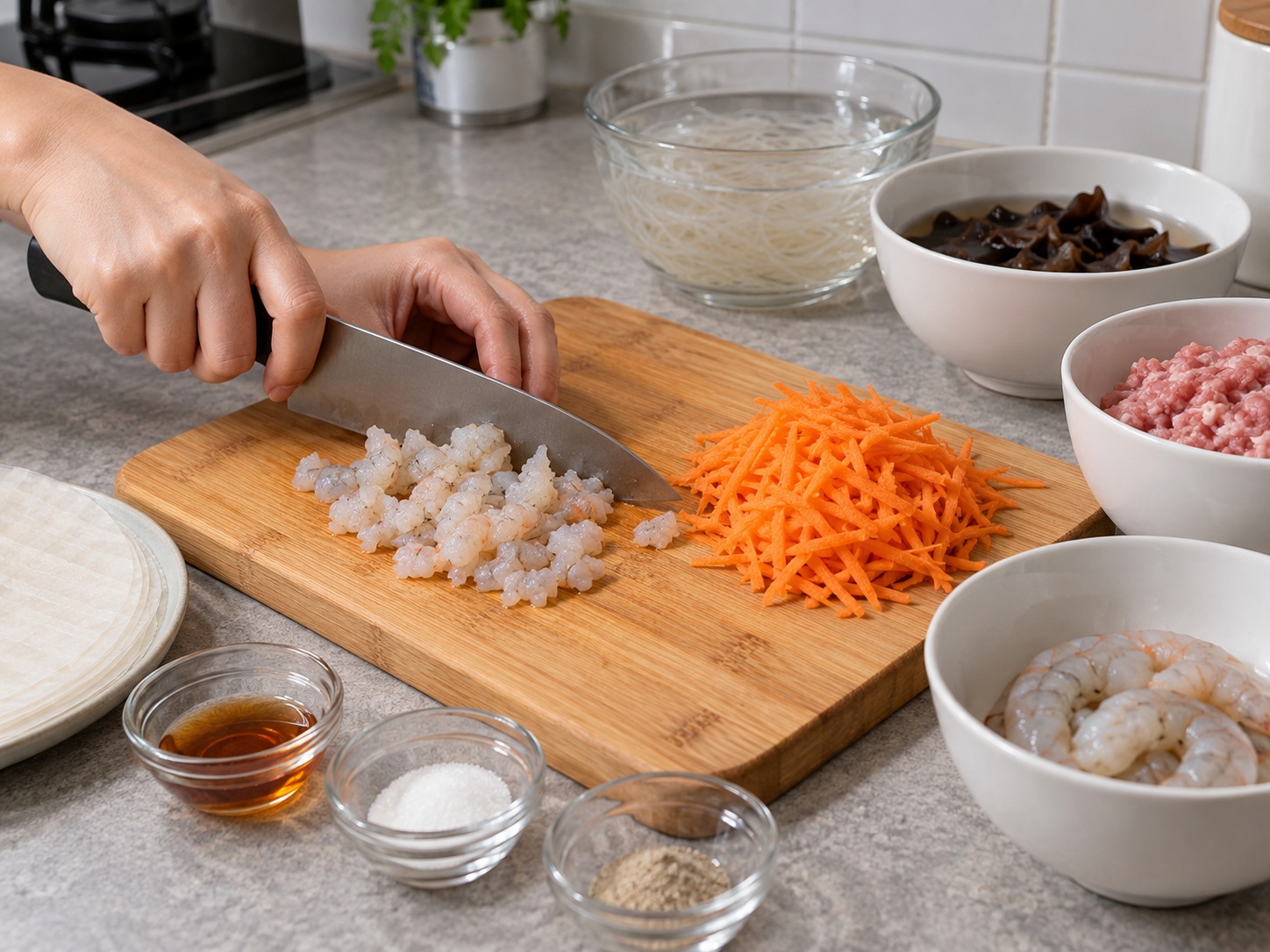 Cha Gio Vietnam — Siapkan udang dan sayuran
