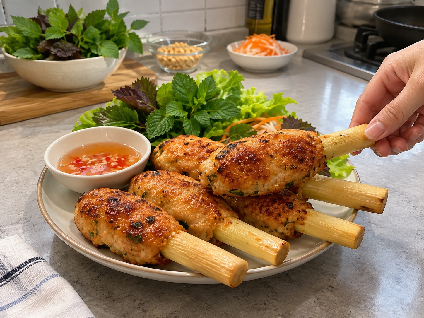 Vietnamese Chạo Tôm Sugarcane Shrimp — finished dish