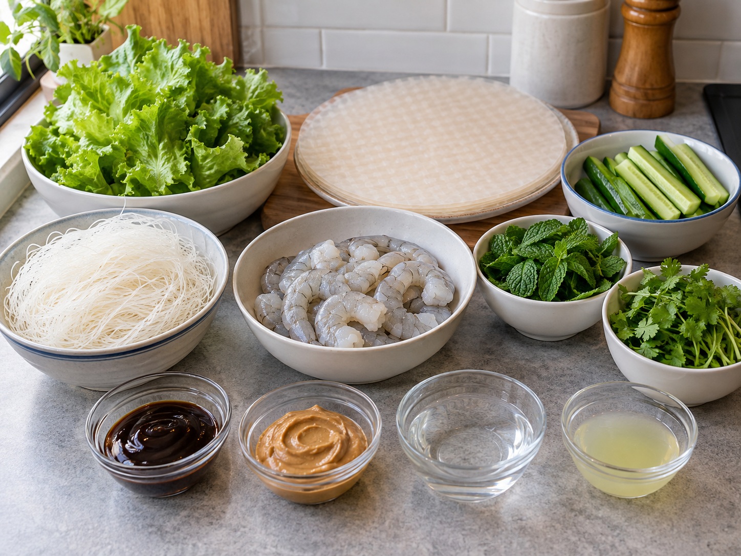 Vietnamese Goi Cuon Shrimp Fresh Spring Rolls — ingredients