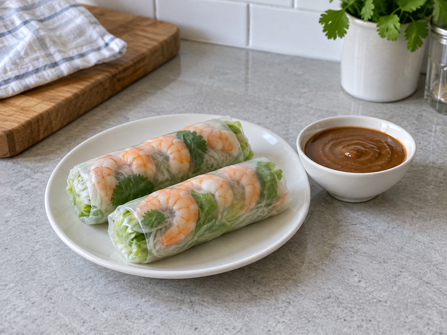Vietnamese Goi Cuon Shrimp Fresh Spring Rolls — Serve promptly