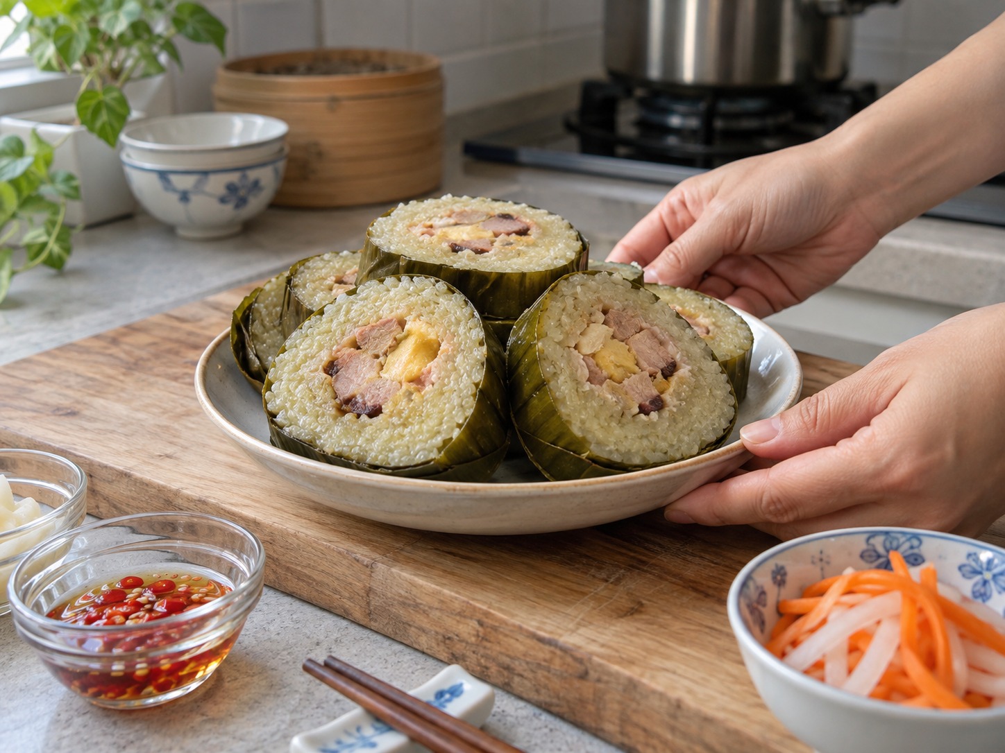 越南鹹味圓筒糯米粽 Bánh Tét — 完成圖