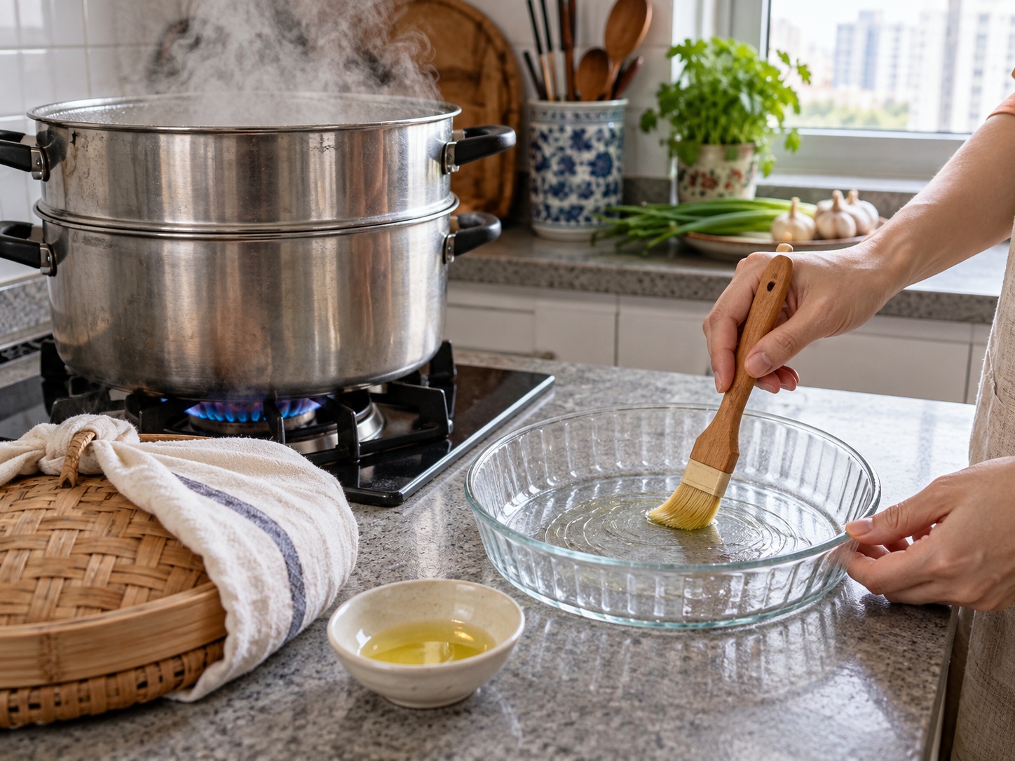 Pinasingawang Meatloaf na May Itlog ng Vietnam — Ihanda ang steamer at lalagyan