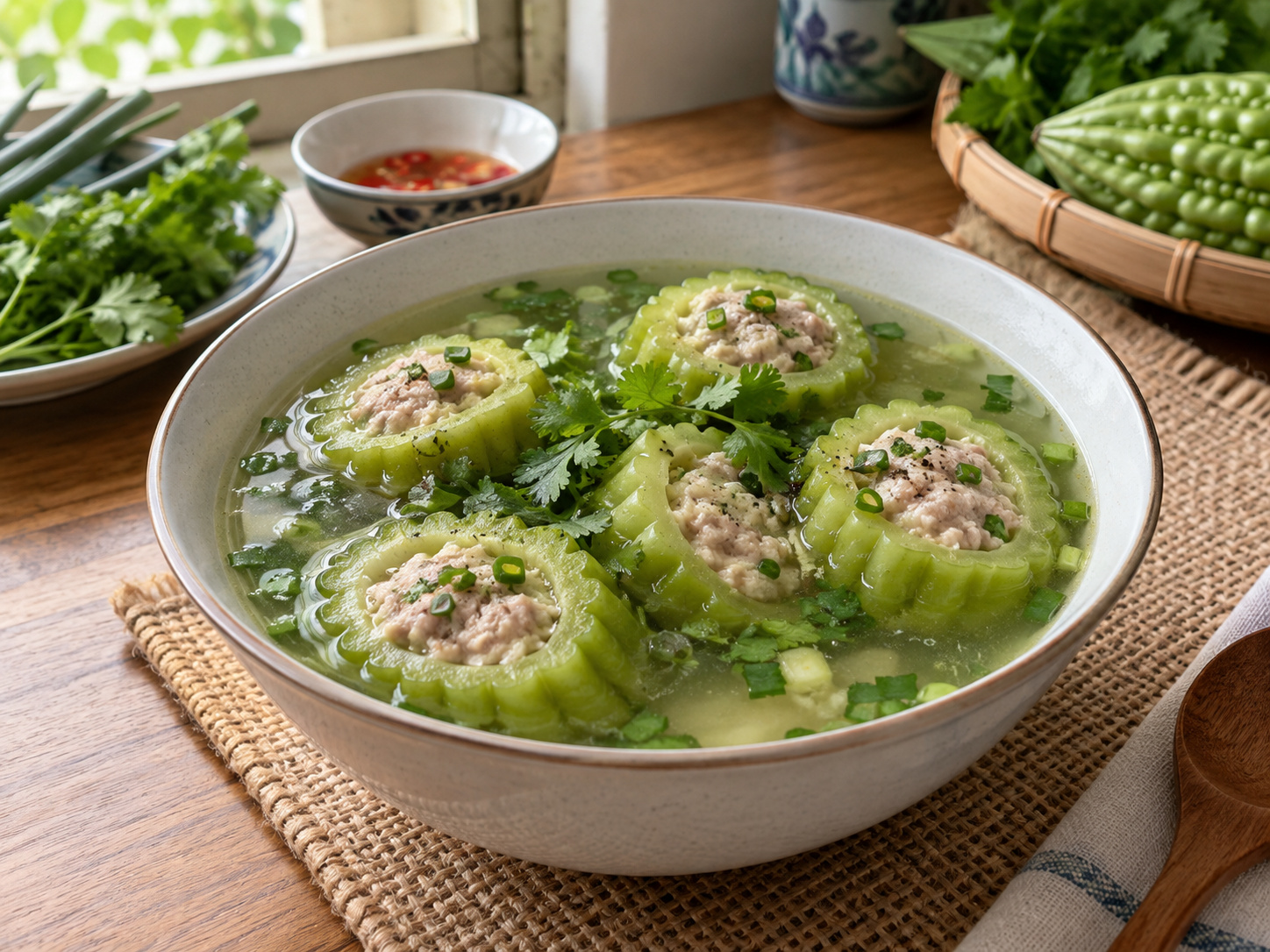 Vietnamese Stuffed Bitter Melon Pork Soup — finished dish
