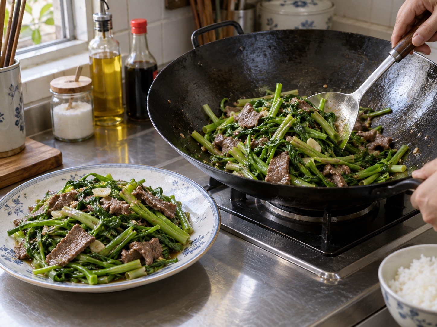 越式通菜炒牛肉 — 合併上碟