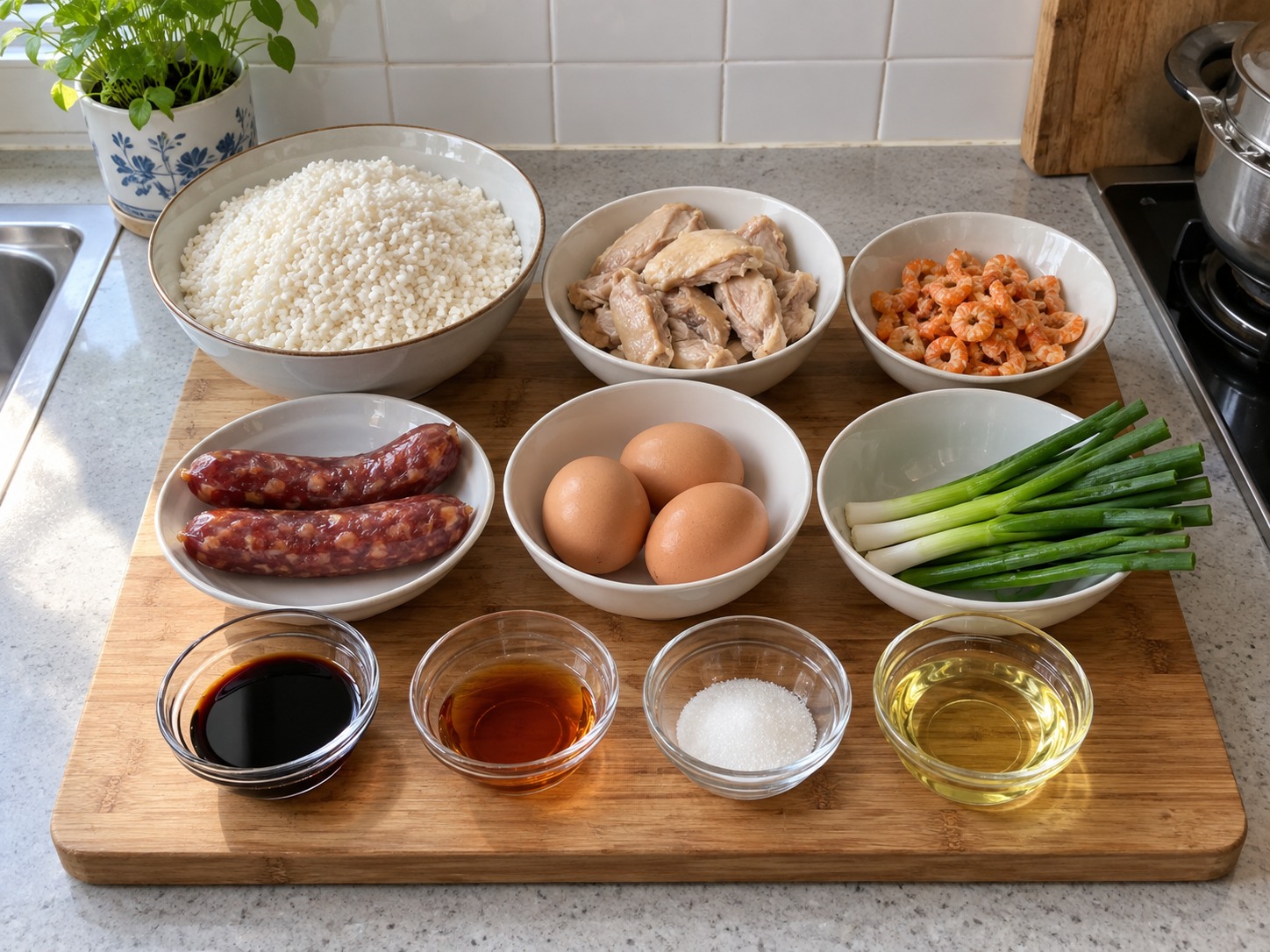 Vietnamese Xoi Man Savoury Sticky Rice — ingredients