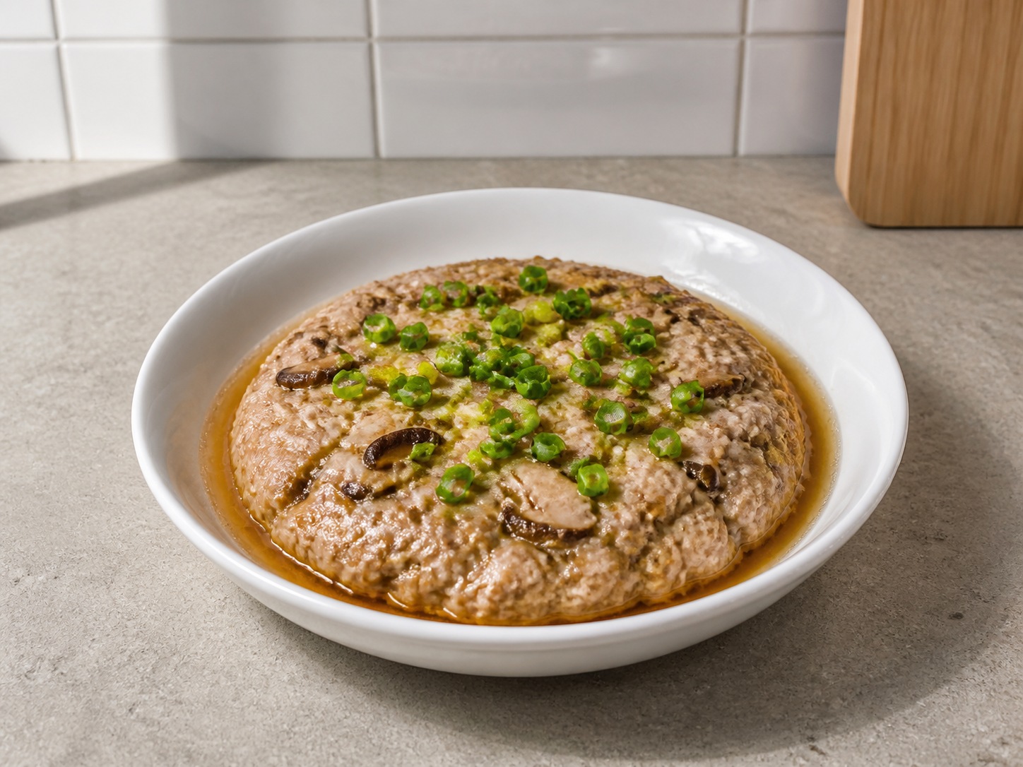 馬蹄冬菇蒸肉餅: 趁熱享用