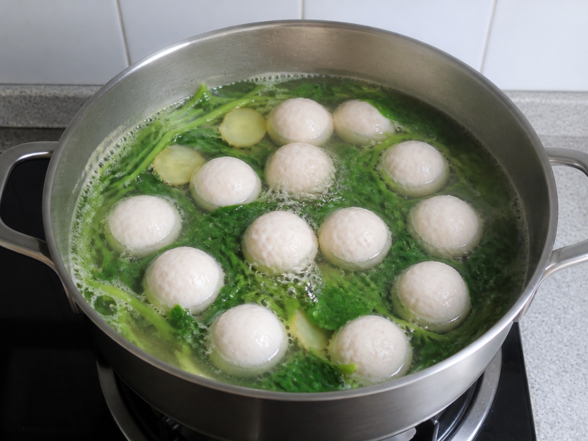 Sup Selada Air dan Bakso Ikan: Tambahkan bahan pendamping