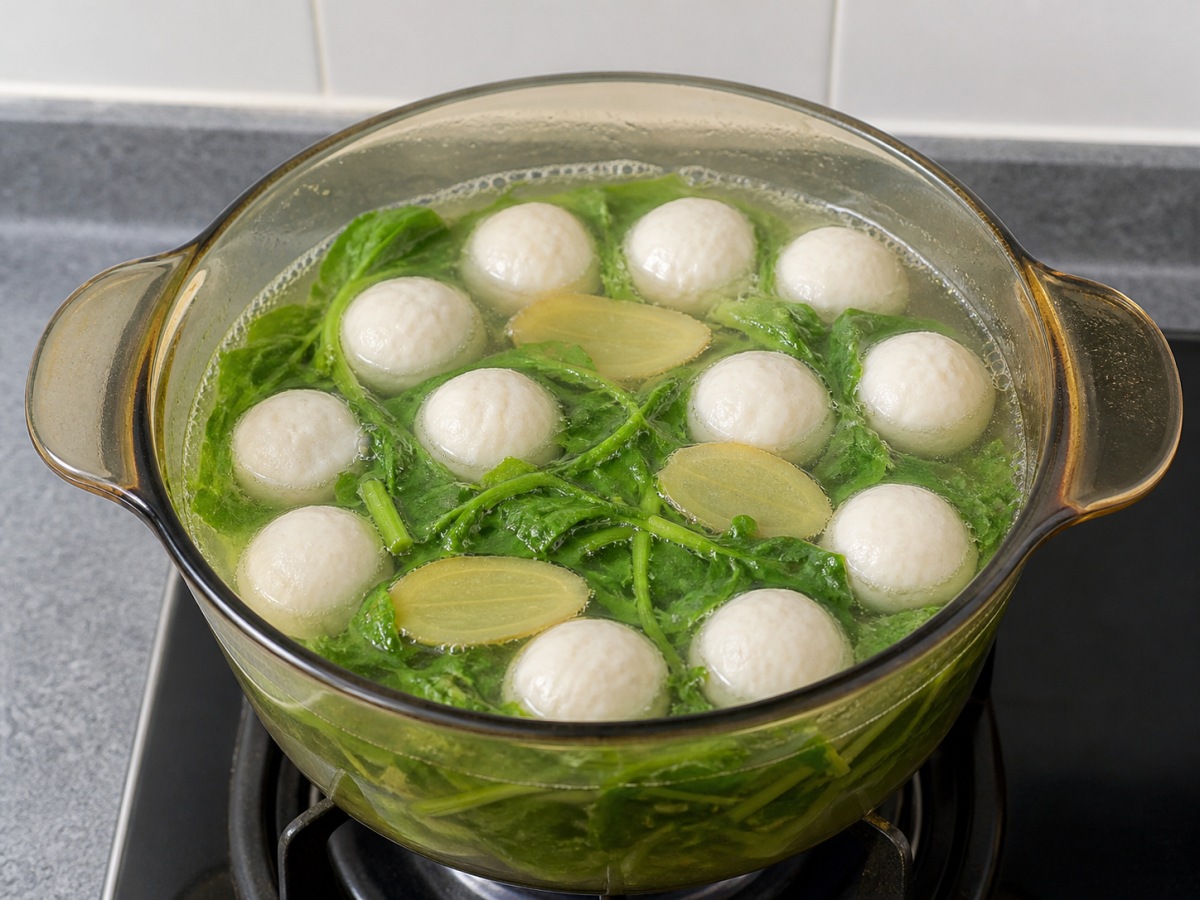 Sup Selada Air dan Bakso Ikan: Kecilkan api