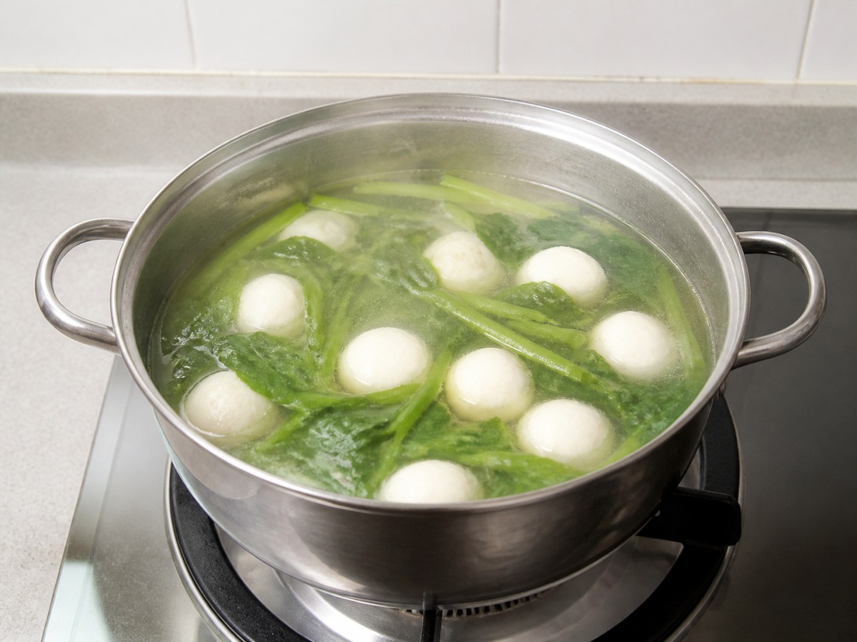 Sup Selada Air dan Bakso Ikan: Bumbui dengan garam
