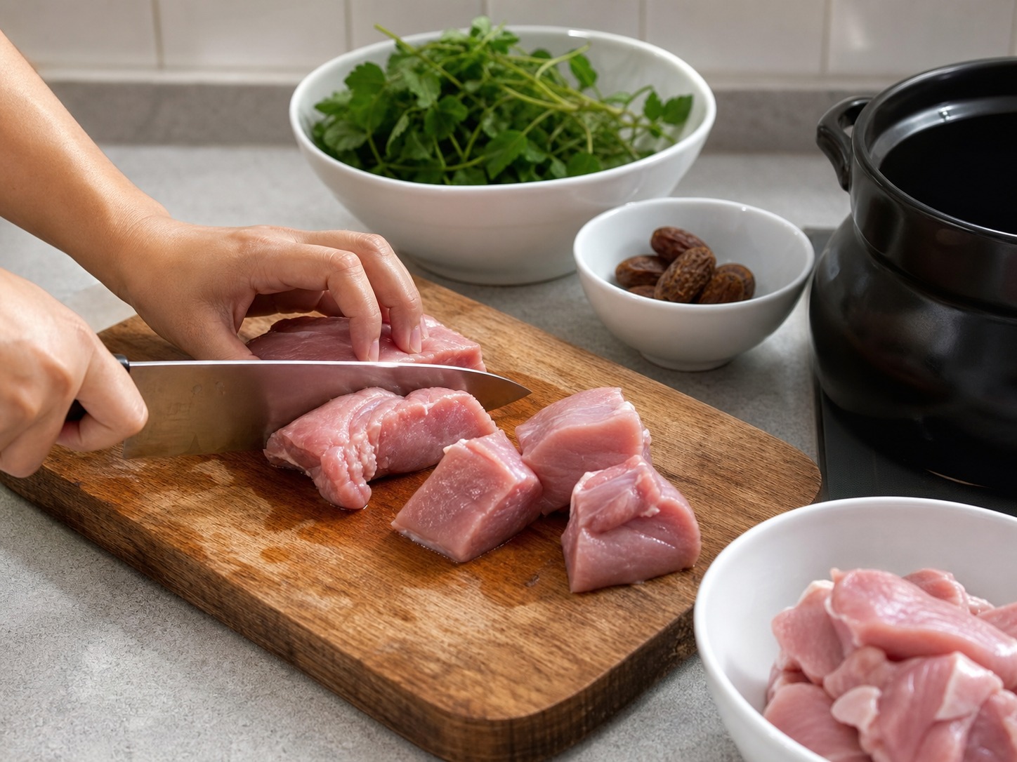 西洋菜蜜棗瘦肉湯:處理瘦肉