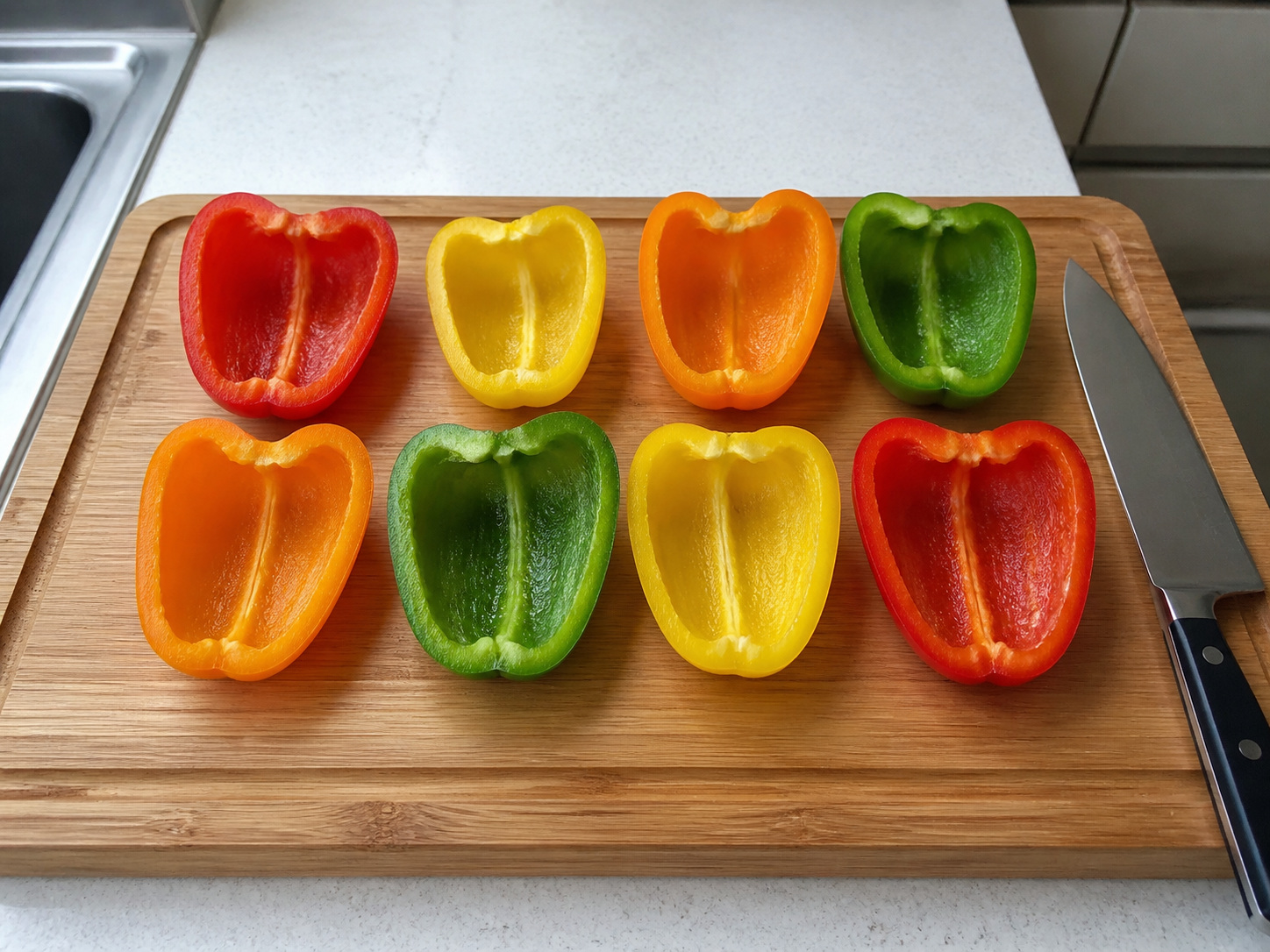 Western Baked Beef and Rice Stuffed Peppers: Prepare the peppers