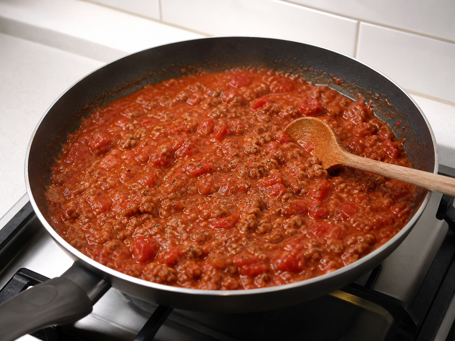 Western Baked Beef and Rice Stuffed Peppers: Cook the tomato beef filling
