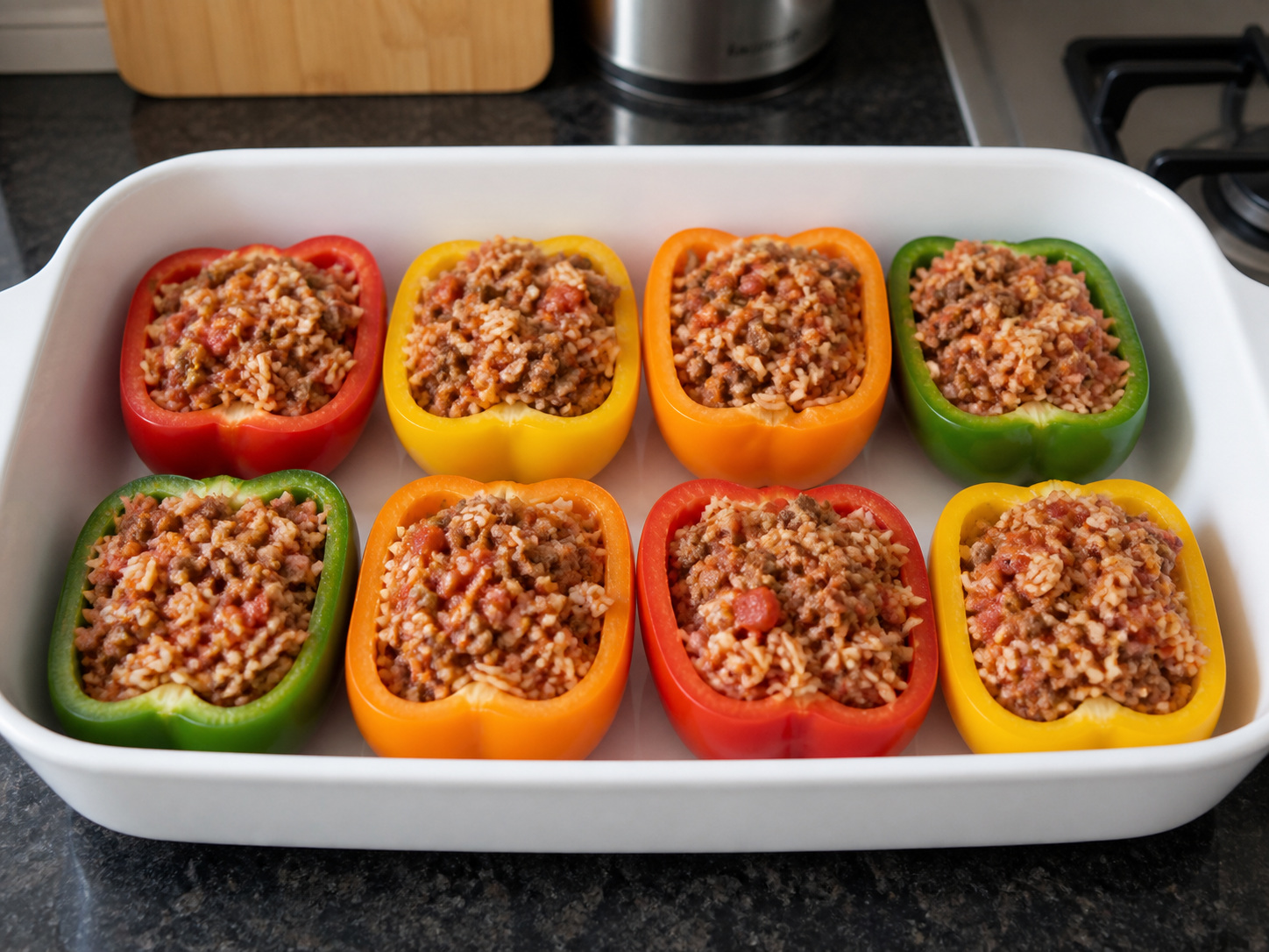 Western Baked Beef and Rice Stuffed Peppers: Fill the peppers