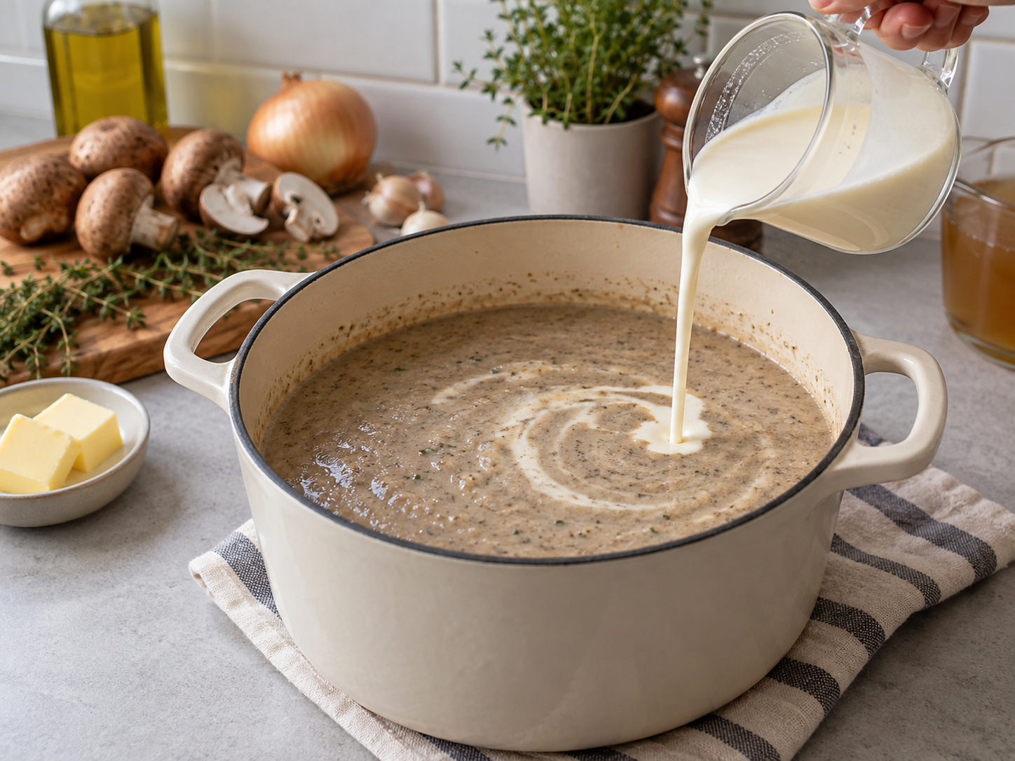 Sup Krim Jamur ala Barat — Tambahkan krim