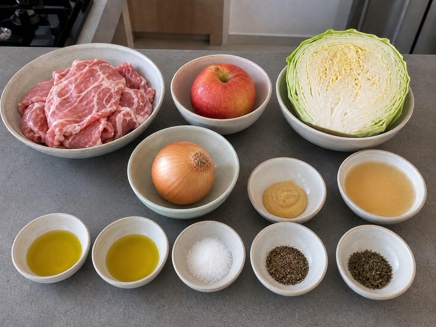 西式蘋果椰菜炒豬肉 — 材料總覽