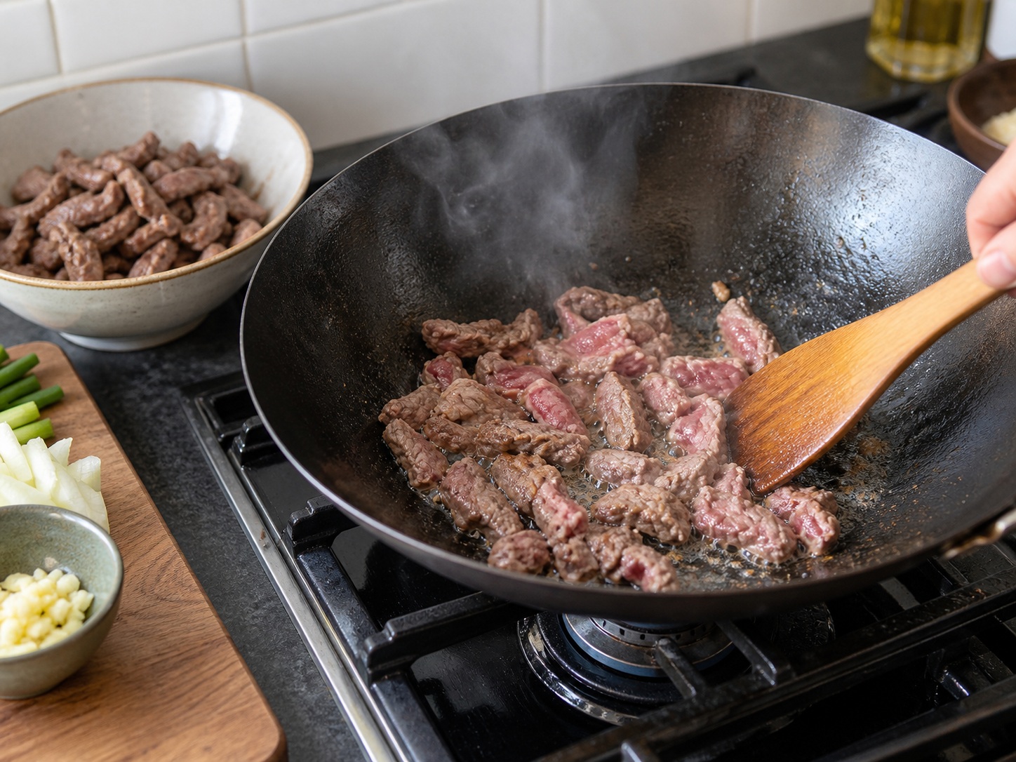 新疆孜然羊肉 — 炒第二批
