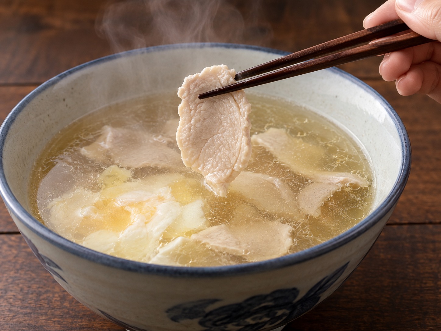 雲南過橋米線 — 確認雞肉和豬肉全熟，湯仍然冒熱氣