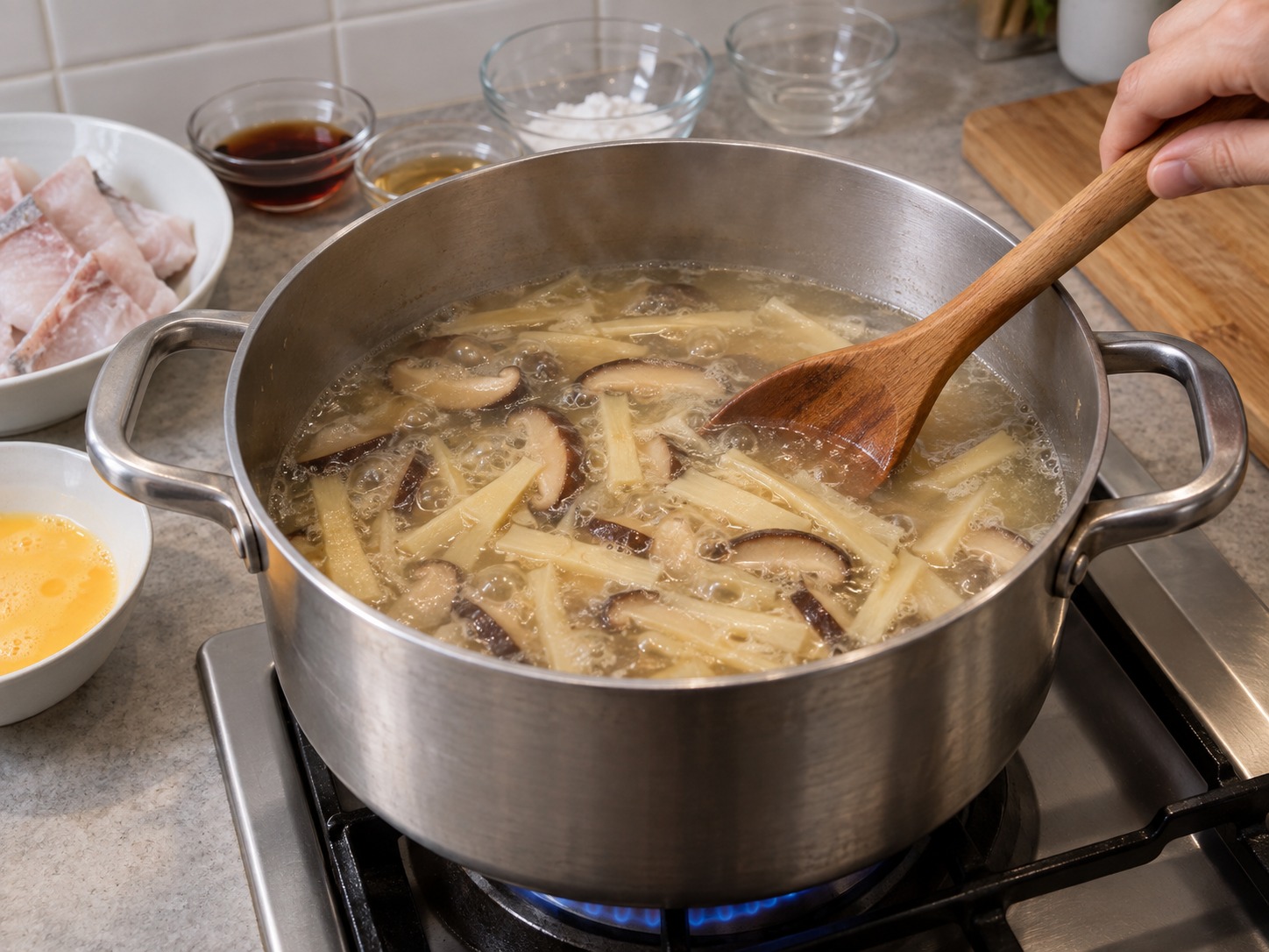 Sup Ikan Song Sao Zhejiang — Masak kecil lima menit hingga sayuran empuk