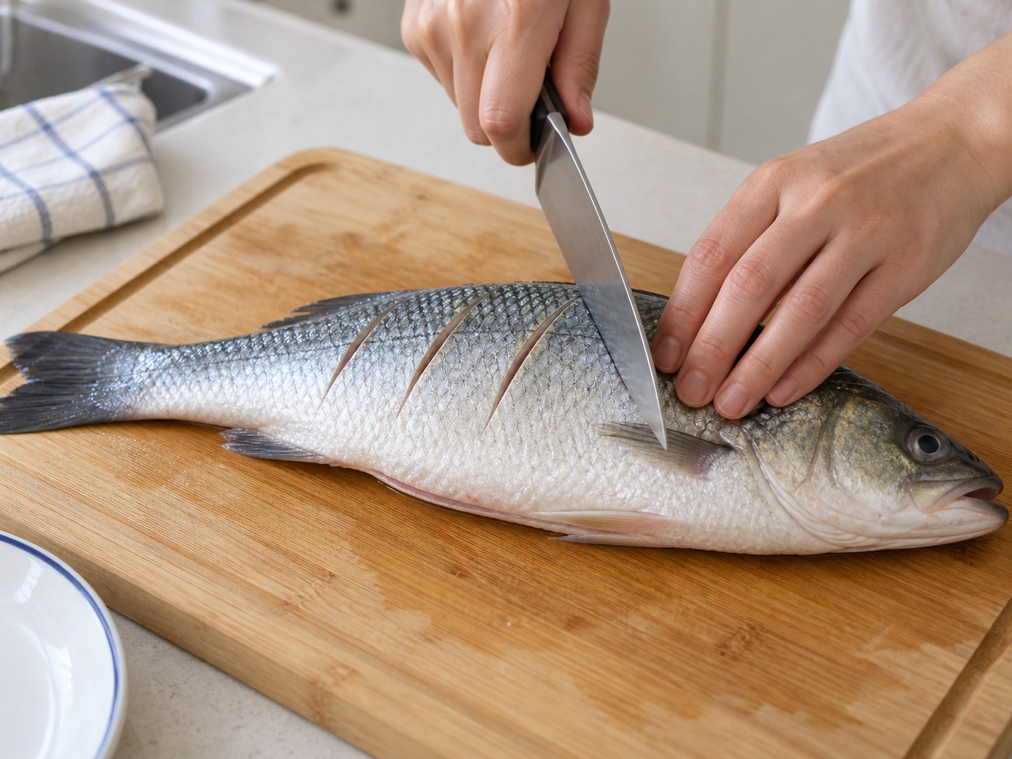 西湖醋魚 — 魚身兩側每隔3厘米斜劃一刀
